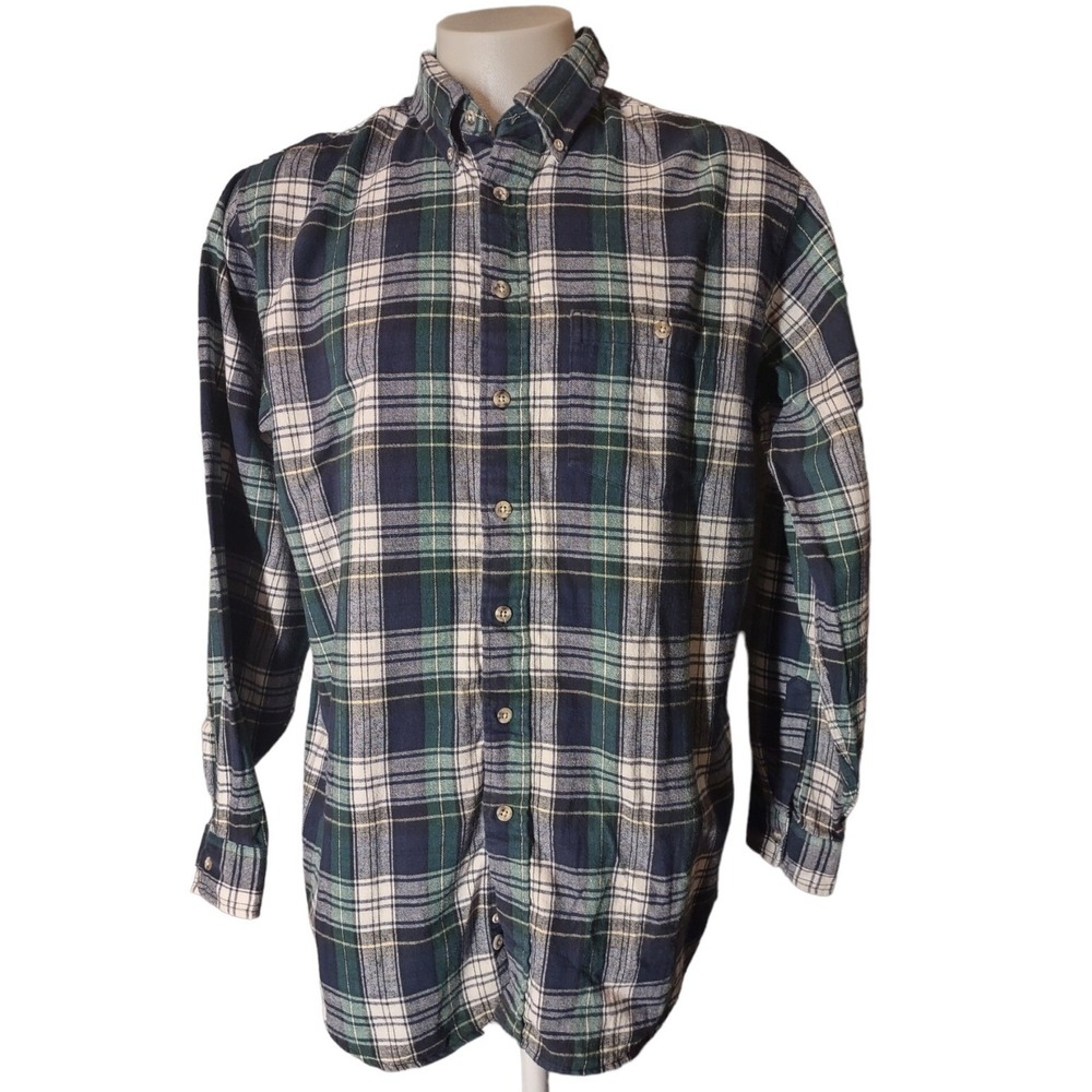 Cabela's Flannel Shirt XL Tall Mens Gorp Core Cabin Core Plaid Green Navy Blue